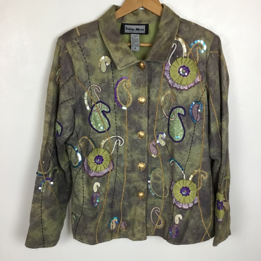 Boho Free Spirit FairyCore OgreCore Embroidered Sequin Jacket size M